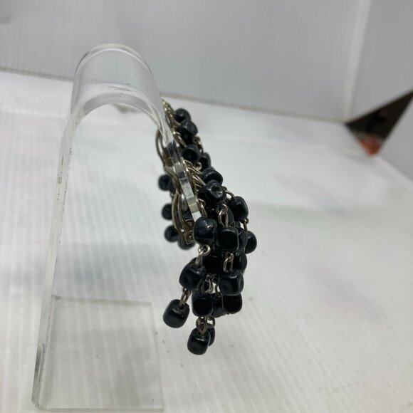 Vtg 1950 mourning black dangle glass beads waterfall gothic steampunk earrings - Picture 3 of 5